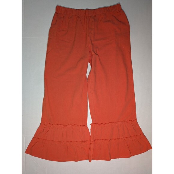 Coco + Carmen Womens Audrey Tiered Ruffle Pants L XL Wide Leg Flared 100% Cotton - Picture 5 of 13